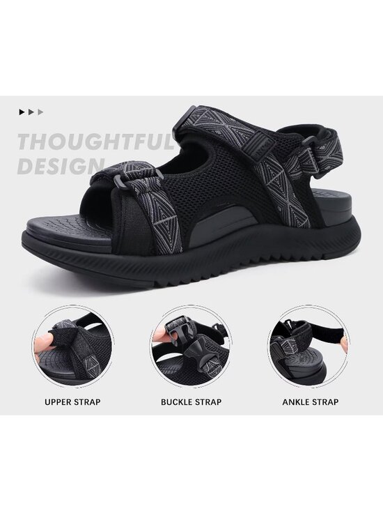 Men\'s Black Arch Support Mesh Athletic Thick Rubber Soles Hiking Sandal Shoes main image 5